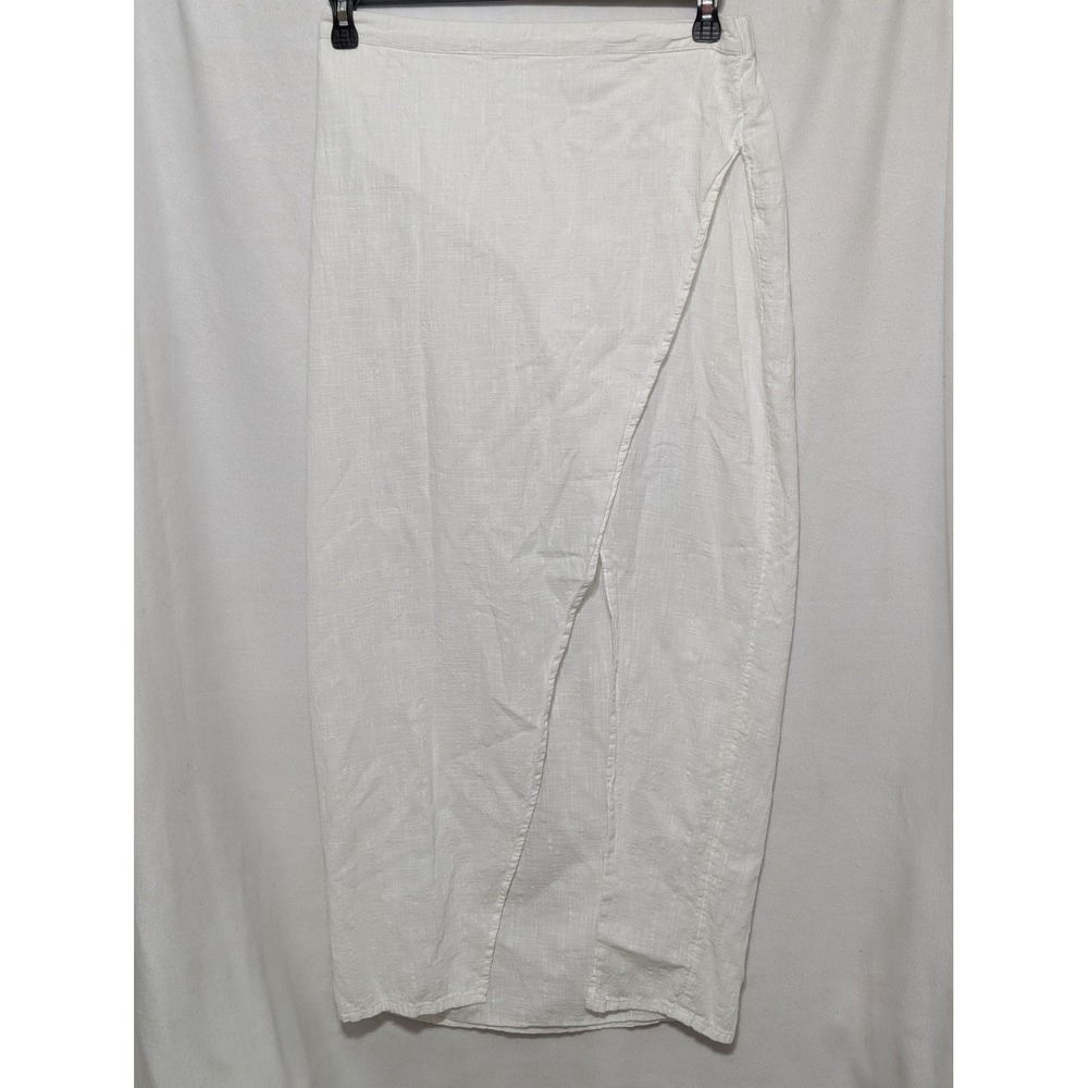 ASOS DESIGN Womens White Cotton Wrap Midi Skirt Textured Slit Size US 10
